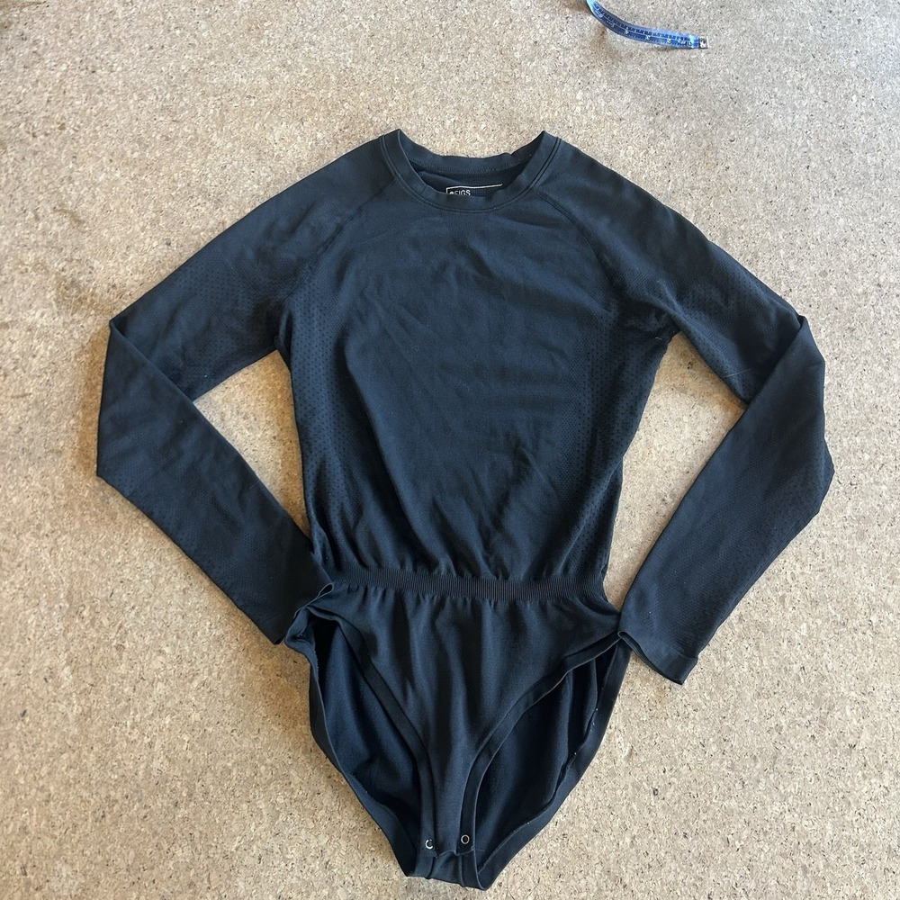 FIGS Seamless Bodysuit Womens Medium Black Long Sleeve Shaping Top Scrub Stretch